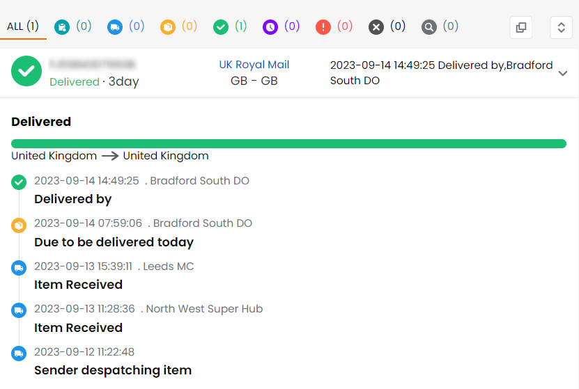 TrackingMore Royal Mail tracking status