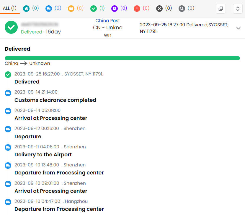 TrackingMore China Post tracking status