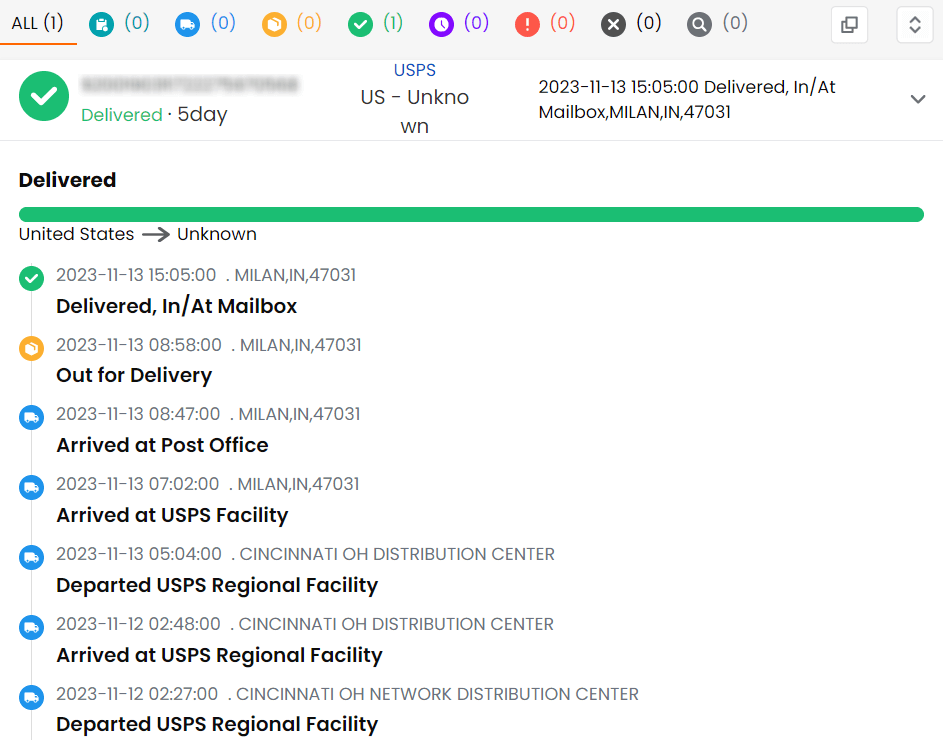 TrackingMore USPS tracking status